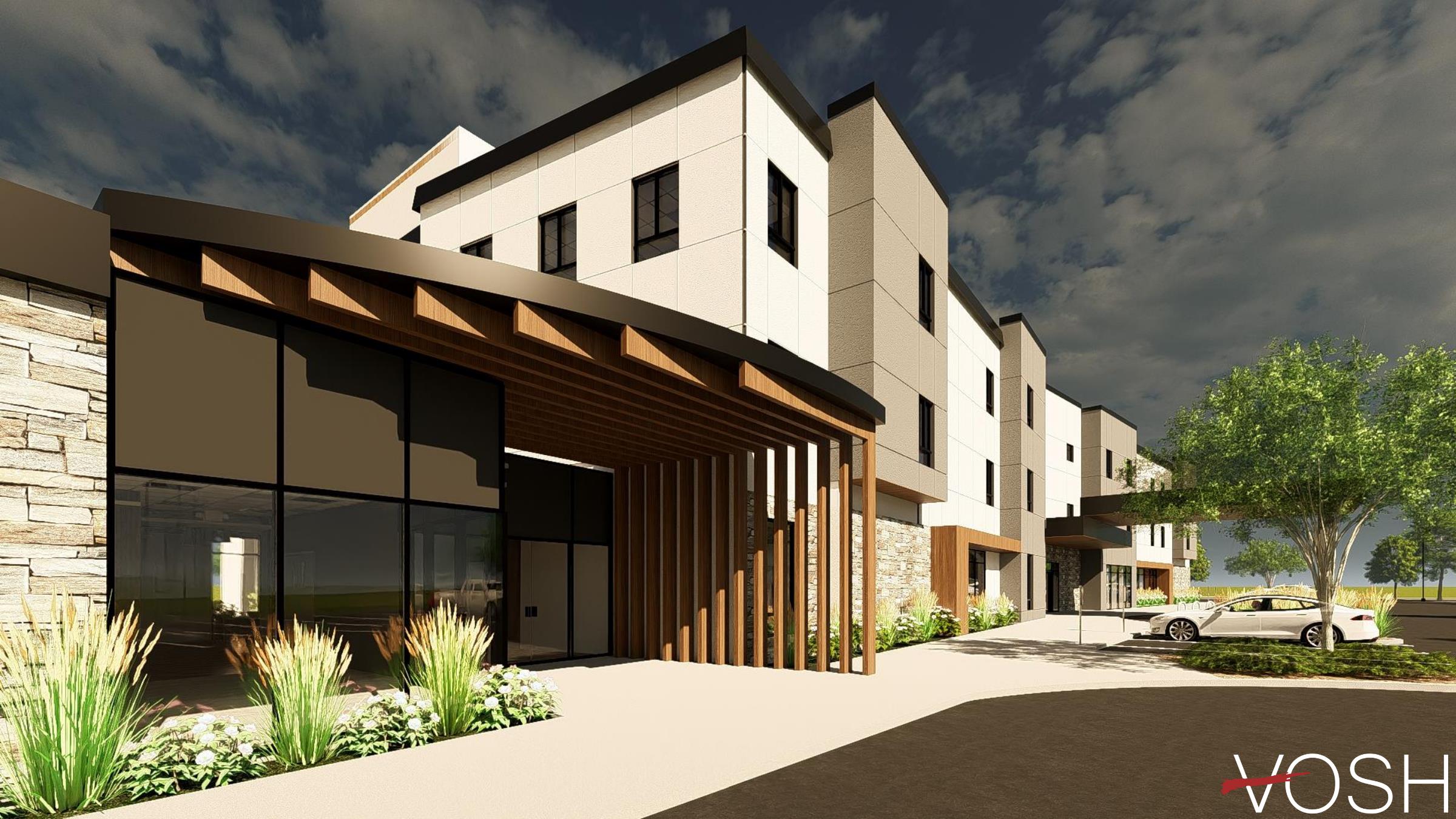 Exterior rendering of proposed Strathmore Care Community